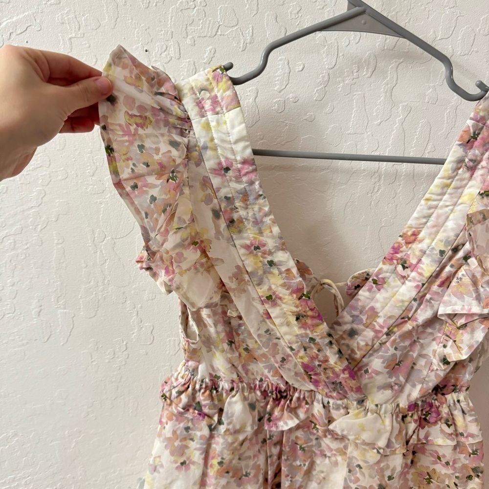 MUNTHE Rent the Runway Herb Ruffle Flutter Sleeve Floral Open Back Blouse 10 /40 - Picture 4 of 8